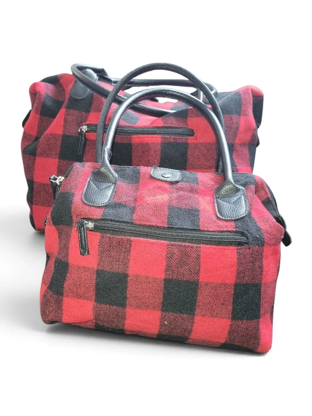 Red and Black Buffalo Plaid Felt Travel Set Weekender & Shoulder Bag